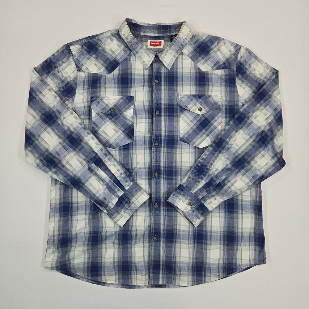 Wrangler Western Blue Plaid Long Sleeve Button Shirt 2XL